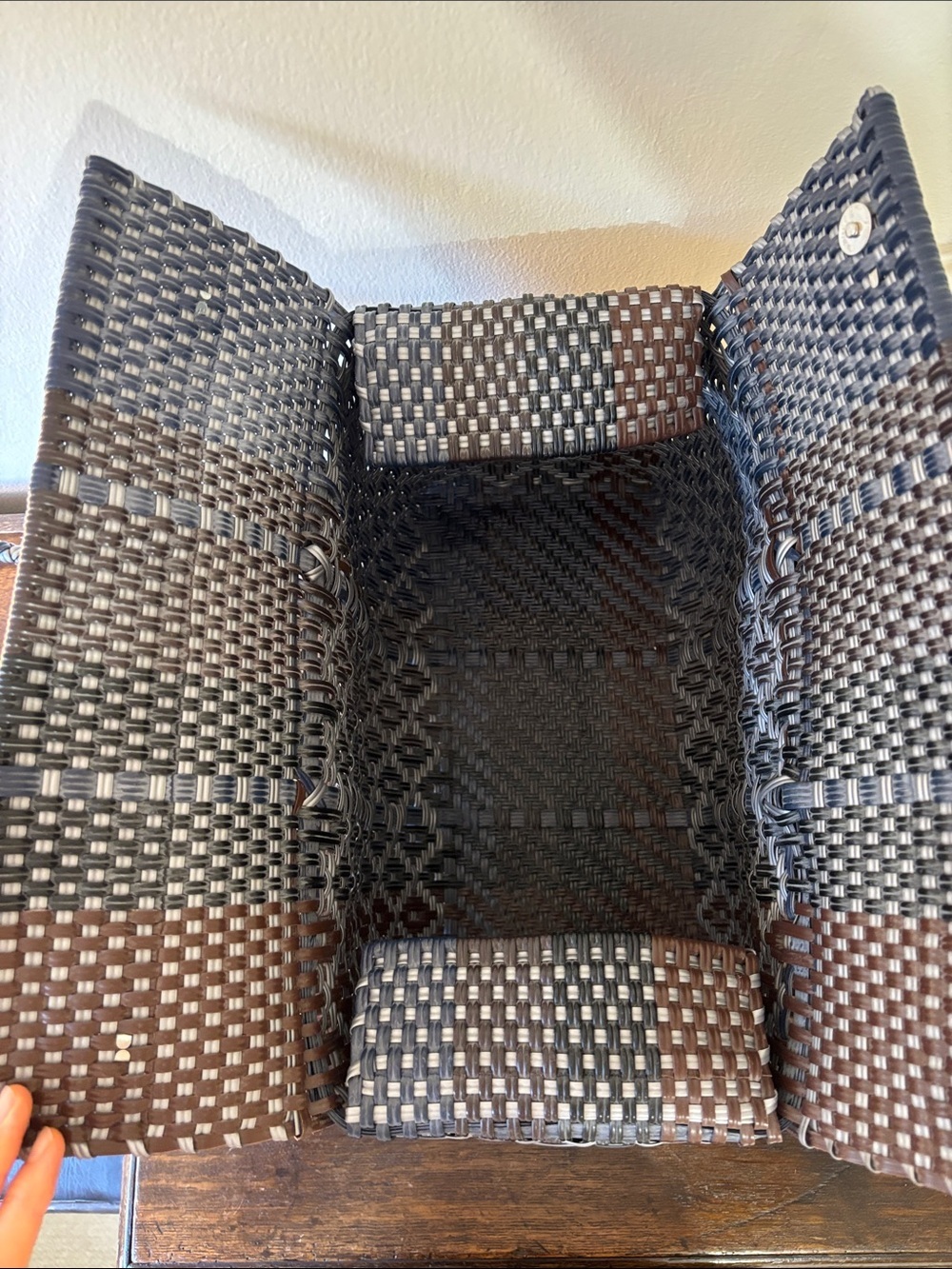 Handwoven Gray and Brown Tote with Green Tassel Charm - Picture 5 of 8